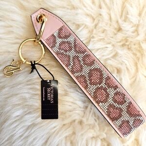Victoria's Secret rhinestone wristlet strap keychain in Pink Leopard